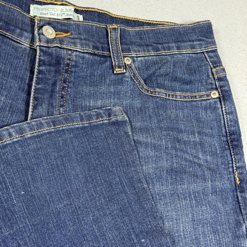 Levis Perfectly Slimming Boot Cut Jeans Blue Denim Dark Wash Stretch Womens 14 S